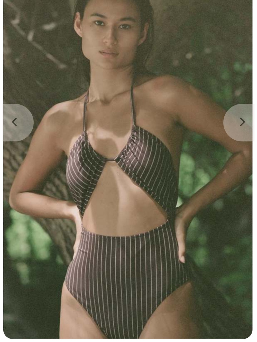 Zulu & Zephyr Brown and White Pinstripe Cutout One-Piece Swimsuit